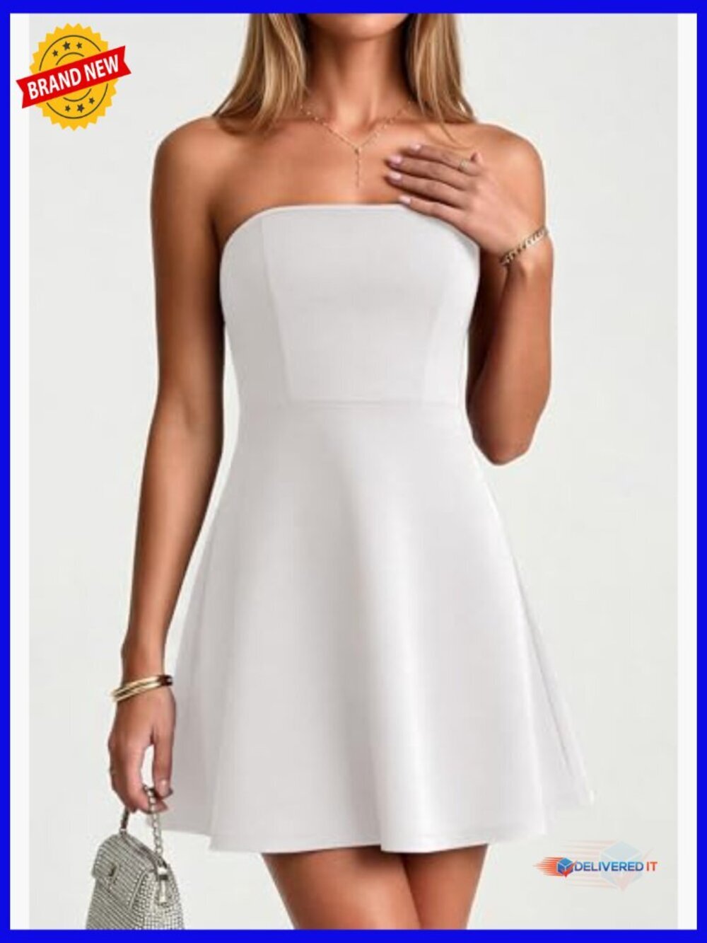 Strapless A-Line Mini Dress Ruched Tube Top Summer Cocktail Party - Picture 4 of 7